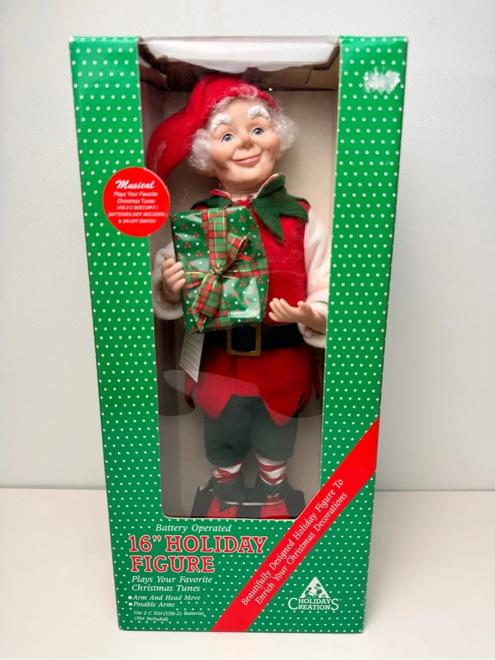 Holiday Creations 16” Moving Figure Plays Musical Christmas Battery Operated Elf
